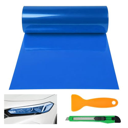 Car Light Tint Film, 12" × 48" Waterproof Headlight Vinyl Wrap Film Includes Squeegee & Cutter, Self-Adhesive Air-Release Wrap for Fog Lights, Taillights, and Headlights (Dark Blue) - color: Dark Blue