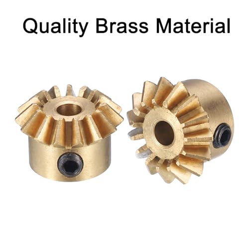 uxcell 2pcs Bevel Gear 0.8 Module 1:1 Reduction Rate 15T 3mm Hole Dia Bevel Pinion Gear Brass, 45 Degree Steering Gear for Hardware Mechanical Rotation, Yellow