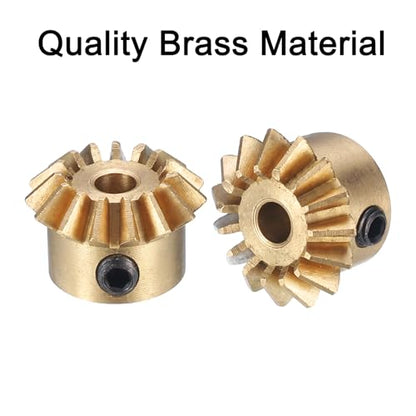 uxcell 2pcs Bevel Gear 0.8 Module 1:1 Reduction Rate 15T 3mm Hole Dia Bevel Pinion Gear Brass, 45 Degree Steering Gear for Hardware Mechanical Rotation, Yellow