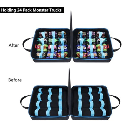Carrying Case for 24 Monster Jam Trucks, Kids Toy Truck Storage Compatible with 24 Monster Jam Trucks, Holding for 1:64 Scale Monster Jam Trucks (Blue) - color: Blue