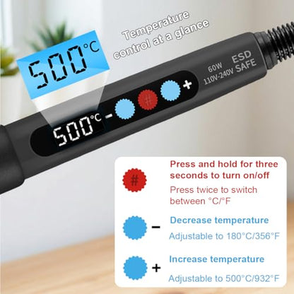 Soldering Iron Kit, 60W LED Display Soldering Gun with Ceramic Heater, 12-in-1 Adjustable Temperature Tool Kit– Includes Tips, Solder Wire, Flux Paste, Pump, and Case for DIY& Electronic Repairs