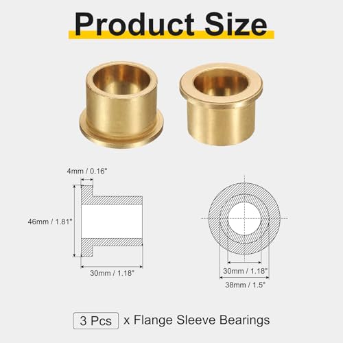 uxcell 3Pcs Flange Sleeve Bearings, 30mm Bore x 38mm OD x 30mm Length, Self-Lubricating Sintered Bronze Bushings - size: 30mm Bore x 38mm OD x 30mm Length