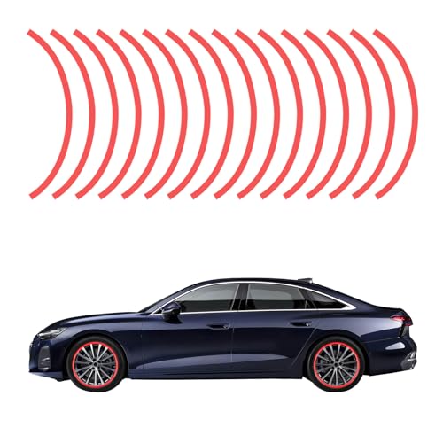 16PCS Reflective Car Wheel Rim Stickers, Car Wheel Decorative Stripe Stickers, Night Safety Warning Tape Sticker Automotive Accessories Fit for Wheels for Motorcycle, Car (Red) - color: Red