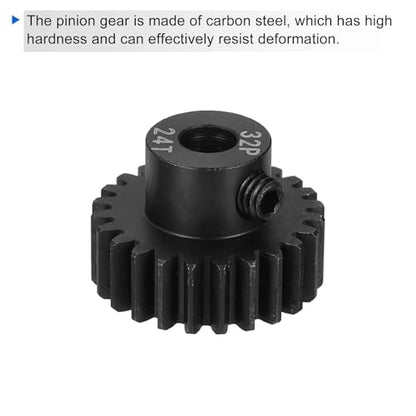 MECCANIXITY 2 Pcs RC 32P Hardened Pinion Gear 5mm Shaft, 24T Motor Gears Carbon Steel for 1/10 RC Model Car Boat Drone - style: 24T