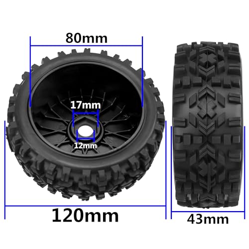 ShareGoo RC Hobby OD 4.72" 1/8 Scale RC Buggy Wheels & Rubber Tires 17mm Hex Rims Compatible with Arrma Typhon 3S 6S Kyosho Losi 8IGHT Traxxas Redcat HSP HPI 1/8 Scale Off Road Car Buggy (Black) - color: Black