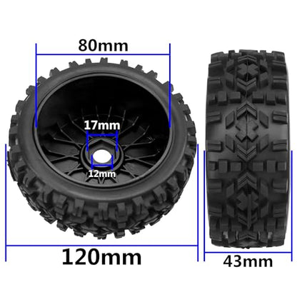 ShareGoo RC Hobby OD 4.72" 1/8 Scale RC Buggy Wheels & Rubber Tires 17mm Hex Rims Compatible with Arrma Typhon 3S 6S Kyosho Losi 8IGHT Traxxas Redcat HSP HPI 1/8 Scale Off Road Car Buggy (Black) - color: Black