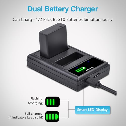 DMW-BLG10 DMW-BLG10PP DMW-BLE9 Battery and Dual Charger for Panasonic Lumix DMC-GX85 DMC-GX80 DMC-ZS60 DMC-ZS100 DMC-GF3 DMC-GF5 DMC-GF6 DMC-GX7K DMC-LX100K DC-GX9 DC-ZS80 DC-G100 DC-ZS200