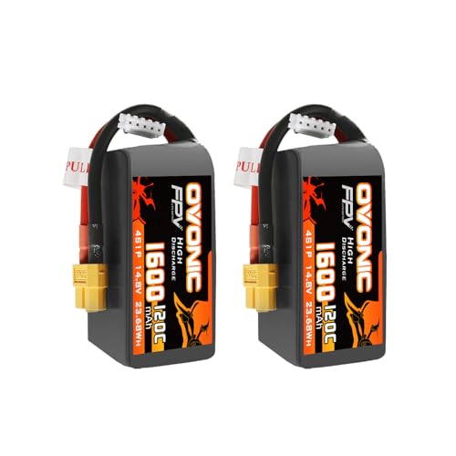 OVONIC 4S 1600mAh Lipo Battery 14.8V 120C Battery with XT60 Plug for RC Car Truck RC Vehicles Boat Drone RC Airplane Quadcopter Helicopter FPV Racing Hobby Models [1 Package Including 2 Batteries]