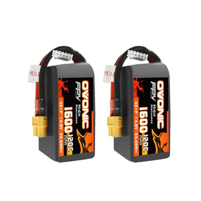 OVONIC 4S 1600mAh Lipo Battery 14.8V 120C Battery with XT60 Plug for RC Car Truck RC Vehicles Boat Drone RC Airplane Quadcopter Helicopter FPV Racing Hobby Models [1 Package Including 2 Batteries]