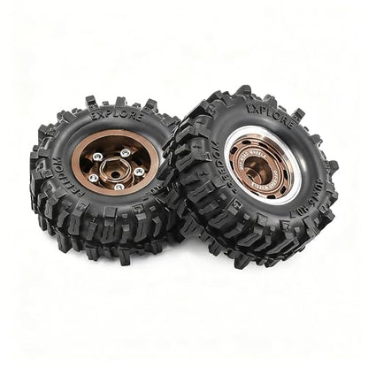 0.7” Wheel & Mud Terrain Tire Set for 1/30 RC Crawler, -1.00mm Offset, Axial SCX30 & Redcat Ascent-32, CNC Aluminum Rims, 5mm Hex, Shims Screwdriver Included, Pre-Assembled, 4 pcs, Brown - color: Brown, size: Loose-dirt-mud-bite