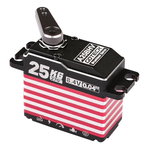 GOTECK 25KG Brushless Digital Servo,8.4V Full Metal Gear Servo,IP67 Waterproof Steering Servo with 25T Servo Horn for 1/10 Scale RC Cars,RC Crawler,Trucks,Boat,Robot Parts (A25BHV-270°)