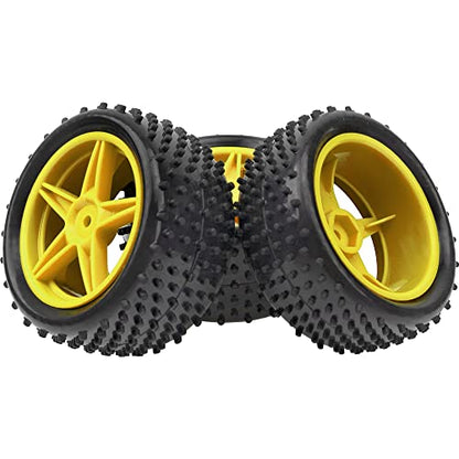 4Pack HIRCQOO OD 88mm/3.46" Front & Rear Rubber Plastic Wheel Rims Tires 12mm Hex Hub Compatible with Redcat Tornado Shockwave HPI HSP ExceedRC Kyosho 1/10 Scale Off Road Buggy (Yellow) - color: Yellow
