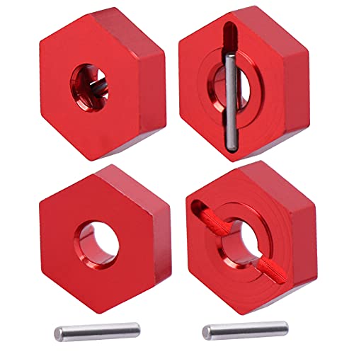 AIMROCK Aluminum 12mm Hex Wheel Hubs Driver Adapter Upgrade Parts 7154 for 1/16 Slash 4WD Summit E-Revo VXL (Red)