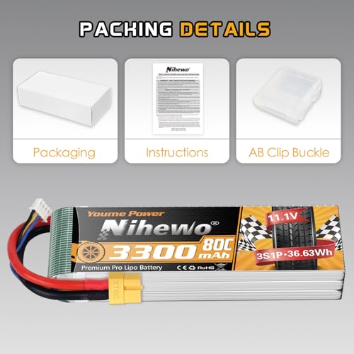 3S Lipo Battery XT60 11.1V 3300mAh 80C 2pcs for RC Truck Drone Boat | 3S Battery 11.1V 3300mAh 80C XT60 Connector Compatible with Axial E-flite RC Plane Helicopter Quadcopter Car Vehicle Models