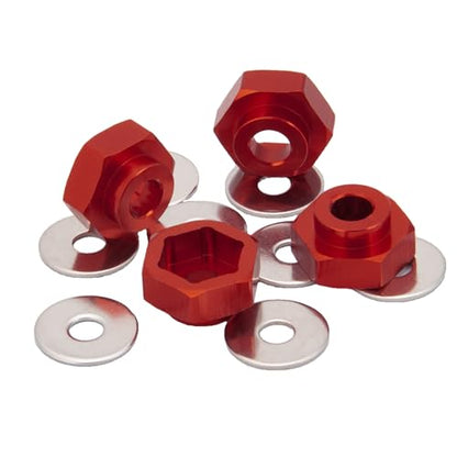 4PCS Aluminum Alloy 12mm Turn to 17mm Wheel Rim Hex Adapter Drive Hub Conversion Extension Compatible with Tamiya Axial Traxxa HPI Himoto HSP Losi Kyosho RC 1/10 On-Road Car Tires (Red) - color: Red