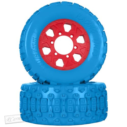 RC 1/10 Short Course Tires with 12MM 14MM 17MM Hex Compatible with Arrm a Senton,Axia1,Slash 2WD/4×4 4WD,Red cat, RC 4WD,Heavy Duty High Grip Rubber Tires w/Plastic Wheels,Blue&Red - color: Blue&red(4pcs)