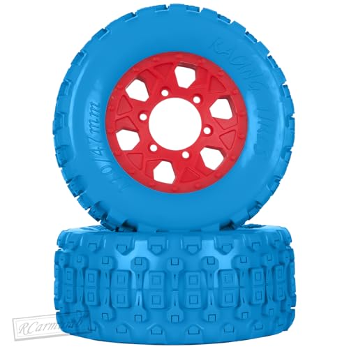 RC 1/10 Short Course Tires with 12MM 14MM 17MM Hex Compatible with Arrm a Senton,Axia1,Slash 2WD/4×4 4WD,Red cat, RC 4WD,Heavy Duty High Grip Rubber Tires w/Plastic Wheels,Blue&Red - color: Blue&red(4pcs)