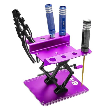 RC Car Work Stand w/Screw Tray for 1/8 1/10 1/12 Scale RC Cars, Purple | Aluminum RC Car Stand Lift Lower with Anti-Slip Dual Scale Base & Tool Holder Top Plate for RC Crawler TRX4 SCX10 Upgrades - color: Purple