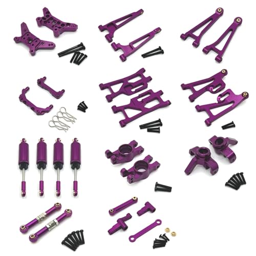 Rc Swing Arms For MJX For Hyper Go 14210 14209 Metal Steering Cup Upper Lower For Swing Arm Set Shock Tower Bracket Body Post RC Car Parts(Purple) - color: Purple