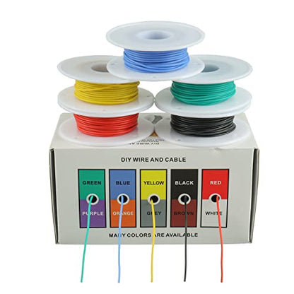BOJACK 28 AWG Flexible Silicone Wire Electric Wire Hook up Wire Kit 300V Cables with Plus 20 φ2mm Heat Shrink Tubings and a Mini Wire Stripper(5 Colors 32.81Ft Each Color, 28AWG) - size: 28 AWG Silikondraht