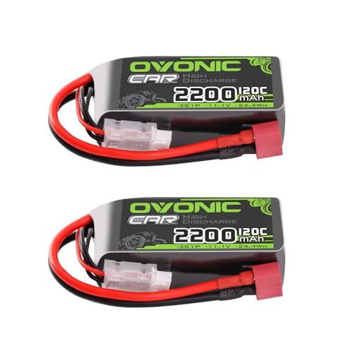 OVONIC 3S Short LiPo Battery 11.1V 2200mAh 120C with Dean-Style T Plug for RC Car RC Truck Airplane Helicopter Boat Car Racing RC Hobby [2 Packs][77" D x 34" W x 26" H mm]