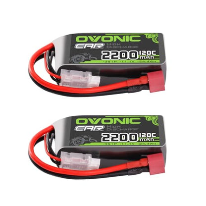OVONIC 3S Short LiPo Battery 11.1V 2200mAh 120C with Dean-Style T Plug for RC Car RC Truck Airplane Helicopter Boat Car Racing RC Hobby [2 Packs][77" D x 34" W x 26" H mm]