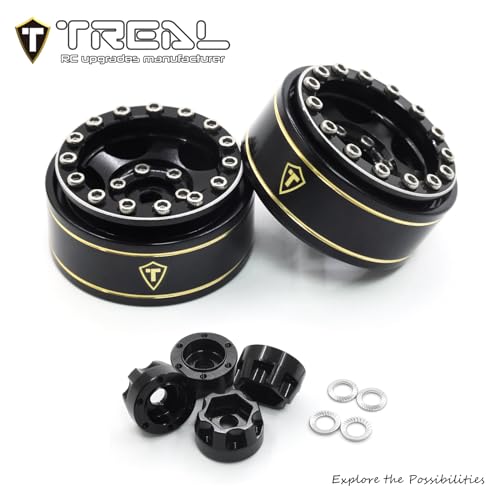 Treal 1.0 Beadlock SCX24 Wheels (4P) Classic 5-Star 1" Micro Bead lock Wheel for Axial 1/24 SCX24 Dodge Deadbolt C10 Gladiator Crawler 27.3g (Black-Black) - color: Black-Black