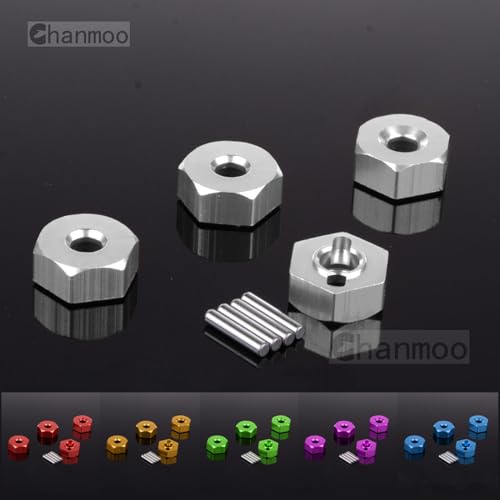 1/10 12mm Wheel Drive Hex with Pin Screws for 1:10 RC RC Buggy Truck Car Upgrade Parts Slash 2WD HSP 102042 122042 Redcat Rc4wd Tamiya Axial SCX10 D90 Hpi LRP WLtoy 4PCS (Silver) - color: Silver