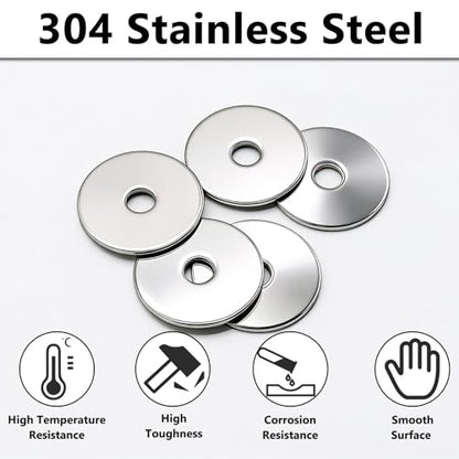 55PCS 1/4" x 1-1/4" Fender Washers, 18-8(304) Stainless Steel Washers for Bolts, 1/4" ID x 1-1/4" OD, 0.06'' Thick Fender Washer for Screws - size: 1/4"x1-1/4" (55PCS), style: Fender Washer