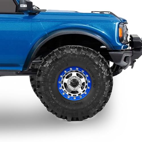 1.9" Alloy Wheels + Rubber Tires 4-Pack, Compatible with TRX4, SCX10, SCX10 III, 90046, D90 and Other Popular RC Crawler Models (blue-silver) - color: blue-silver