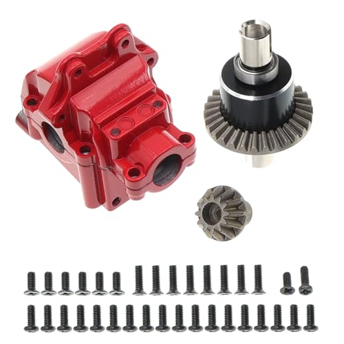 Metal Front&Rear Differential Gearboxes Housing Cover with Differential Gear Set Compatible with WLtoys 1/14 144010 144001 144002 124018 124016 124017 124019 RC Car Upgrades Parts (Red) - color: Red