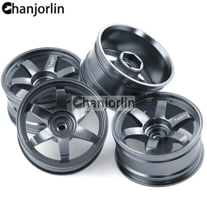 1/10 RC On Road Drift Wheels Rims Hex 12mm Alloy Aluminum Rally Racing Hubs for 1:10 Scale Touring Street Car Tires Tyres Tamiya TT01 TT02 A959 PTG2 HPI KYOSHO HSP XV02 XV01 4PCS (Titanium) - color: Titanium
