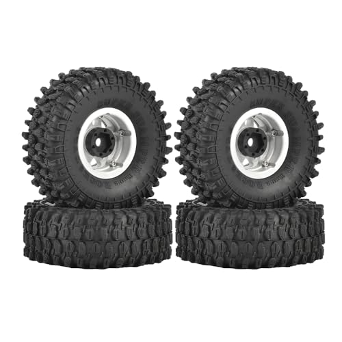 4PCS 1.55 inch Aluminum Metal Beadlock Wheels Rim and 95mm All Terrain Rubber Tires for 1/10 1/12 RC Rock Crawler Car for Axial AX90069 D90 TF2 Tamiya LC70 JIMNY UTB18(5Spoke,Silver Black) - color: 5spoke,silver Black