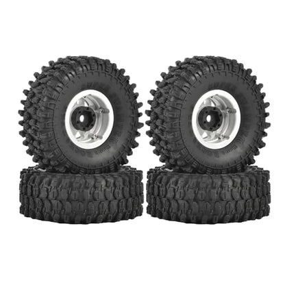 4PCS 1.55 inch Aluminum Metal Beadlock Wheels Rim and 95mm All Terrain Rubber Tires for 1/10 1/12 RC Rock Crawler Car for Axial AX90069 D90 TF2 Tamiya LC70 JIMNY UTB18(5Spoke,Silver Black) - color: 5spoke,silver Black
