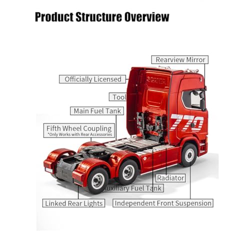 770S 1/18 RC Semi Trailer, 6x4 Heavy Duty Tractor Truck with Rear Wheel Drive, Adult Collectible Model (1501) - color: Silver