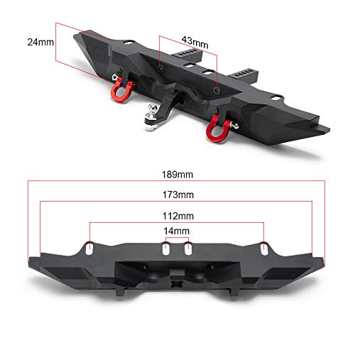 Aluminum Rear Bumper with Trailer Hitch 2pcs Red Shackles for TRX-4 T4 1/10th RC Crawler Car Upgrades Parts | 1/10th Crawler Car Upgrades Parts