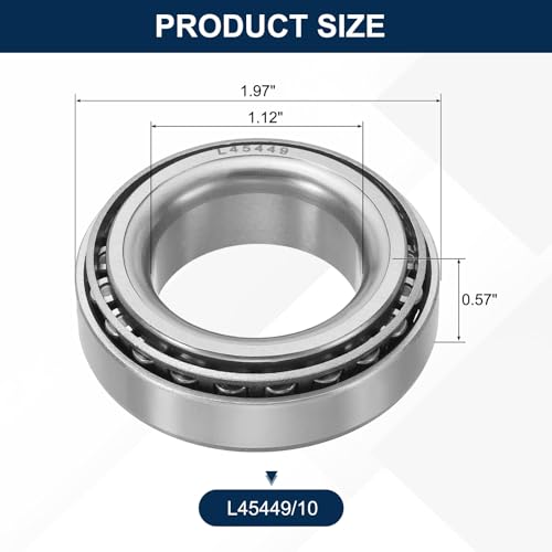 uxcell L45449/10 Tapered Roller Bearing Cone and Cup Set, 1.12" Bore x 1.97" OD x 0.57" Thick, Chrome Steel Taper Bearing Set, ABEC-3 - size: L45449/10
