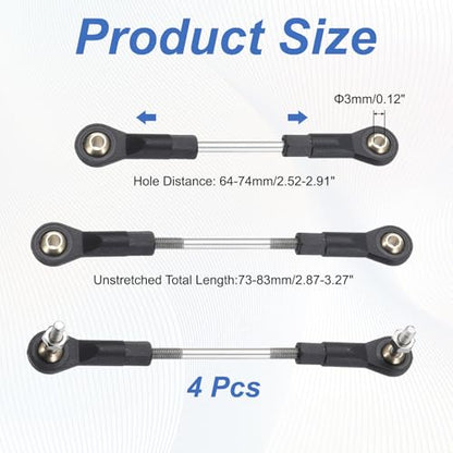 MECCANIXITY 4Pcs Adjustable Turnbuckles Camber Link, 64-74mm Turnbuckle Rod Steering Servo Linkage with M3 Ball Head Rod Ends for RC Car Replace Parts - size: 64-74mm