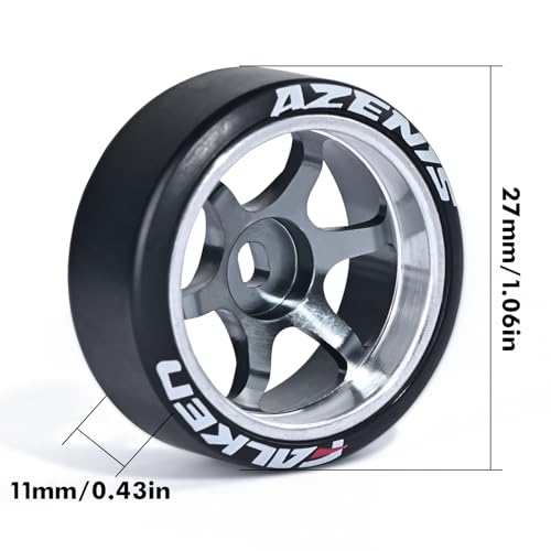 4Pcs 22mm 1/28 Rc Car Drift Wheel Hub with Rc Car Drift Tires for 1/28 MINI-Q HGD1 DRZ Wltoys K969 RC Drift Car Upgrade Parts (Logo-Titanium)