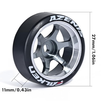 4Pcs 22mm 1/28 Rc Car Drift Wheel Hub with Rc Car Drift Tires for 1/28 MINI-Q HGD1 DRZ Wltoys K969 RC Drift Car Upgrade Parts (Logo-Titanium)