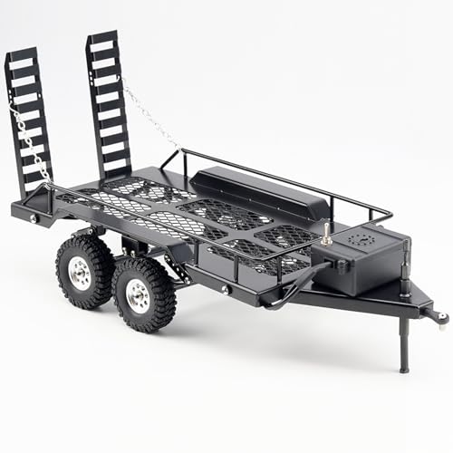 RC Trailer Metal Hitch Mount Trailer with Light Strip for TRX4M Defender Bronco F150 FCX18 SCX24 FCX24 AX24 Etc 1/18 1/24 RC Crawler Car,RC Trucks with Trailers Upgrades Accessories