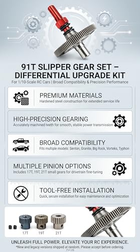Gears, 91T Slipper Gear Set, Aluminum Alloy Hardened Steel Differential Slipper Gear Upgrade Parts for Arrma Senton 1/10 Granite RC Cars (Red)