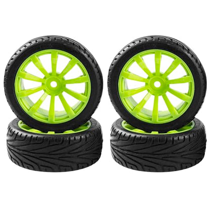 10-Spoke RC 12mm Hex Hub Wheel Rims & Rubber Tires Compatible with HSP Tamiya HPI Kyosho 1/10 On-Road Touring Car,WLtoys 1/14 144001 Traxxas 1/16 Slash RC 1/18 A959B Buggy (Green) - color: Green