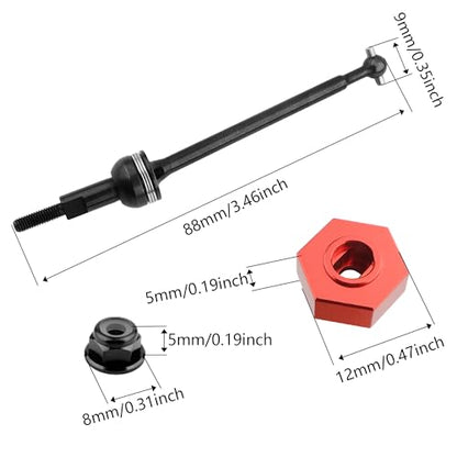 Front & Rear CVD Drive Shaft Axle Set and Wheel Nut Wheel Hub Compatible with 1/12 Scale AM-X12 AM-D12 Trucks RC Cars Truck
