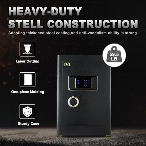 TIGERKING Home Safe 2.05 Cu Ft, 59.5 lb Heavy-Duty Steel Safe | Touchscreen Digital Lock, Inner Lock Box, Adjustable Shelf, Bedroom & Home Office Use, Jewelry & Document Storage - color: Black, size: 2.05 Cu Ft