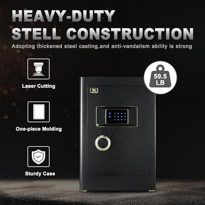 TIGERKING Home Safe 2.05 Cu Ft, 59.5 lb Heavy-Duty Steel Safe | Touchscreen Digital Lock, Inner Lock Box, Adjustable Shelf, Bedroom & Home Office Use, Jewelry & Document Storage - color: Black, size: 2.05 Cu Ft