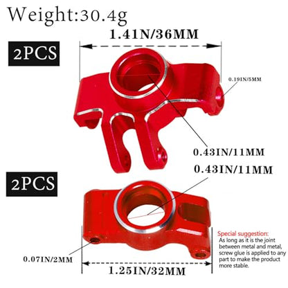 RC Aluminum Front Steering Block Knuckles & C-Hubs Caster Blocks & Rear Hubs Upgrades Parts for 1/18 Granite Grom Mega 380 Brushed 4x4 Monster Truck RTR.Red(4PCS) - color: Red (for 1/18)