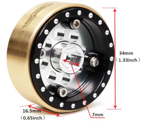 1.3 Beadlock Wheels 43g/rim Brass Weight 4-Pack Fits TRX4M SCX24 | adjustable offset black & silver wheel with 7mm hex hub, For 1/18 TRX4M High Trail & 1/24 micro RC crawlers Upgrades - color: Black & Silver