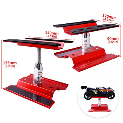 Aluminum Alloy RC Car Stand Repair Workstation with RC Screw Kit & 17mm Hex Wheel Wrench 360 Degree Rotation RC Stand for 1/8 1/10 1/12 Scale Cars Trucks Buggies (Red) - color: Red