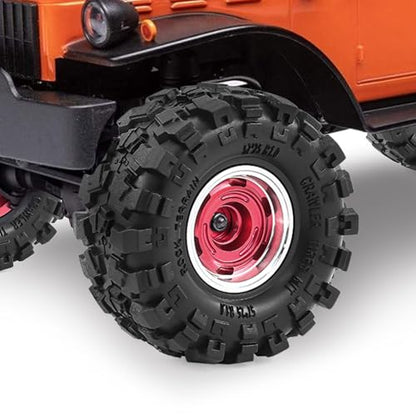 1.0" Beadlock Aluminum Wheels and 57mm Soft Rubber Tires | for SCX24, TRX4M, Ascent 18, FCX24, 1/18 1/24 RC Crawler, 7mm Hex, 0mm Offset, with Foam Inserts, (Red 101) - color: Red 101